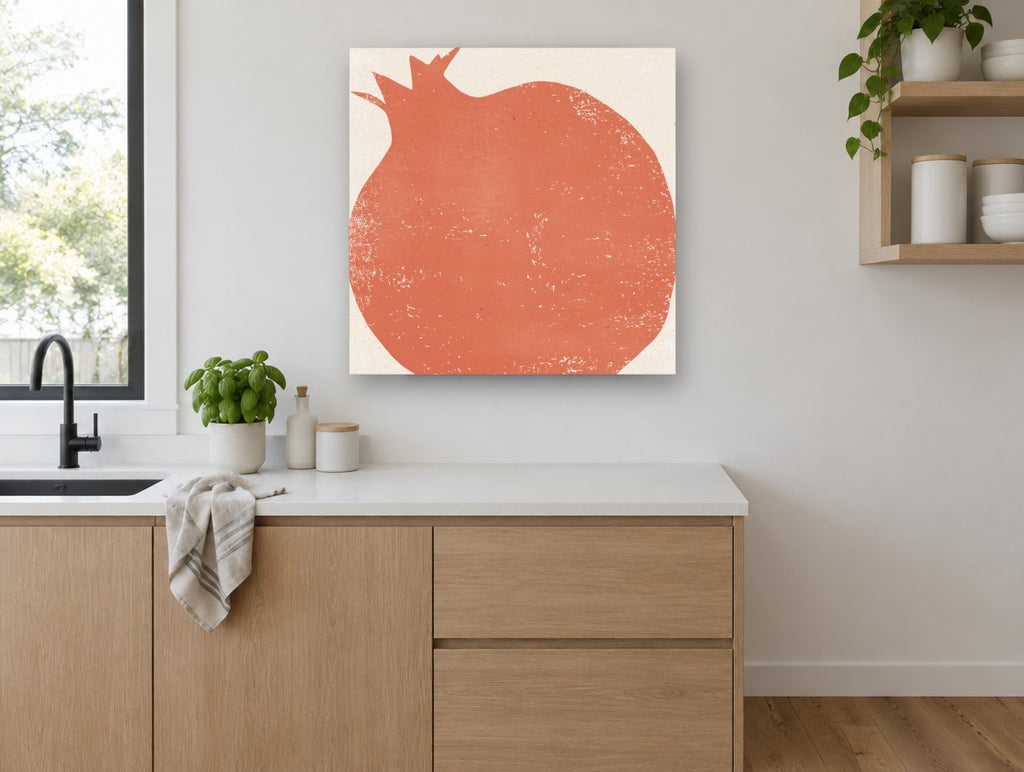 Terracotta Pomegranate Block kitchen canvas print on the wall of a kitchen