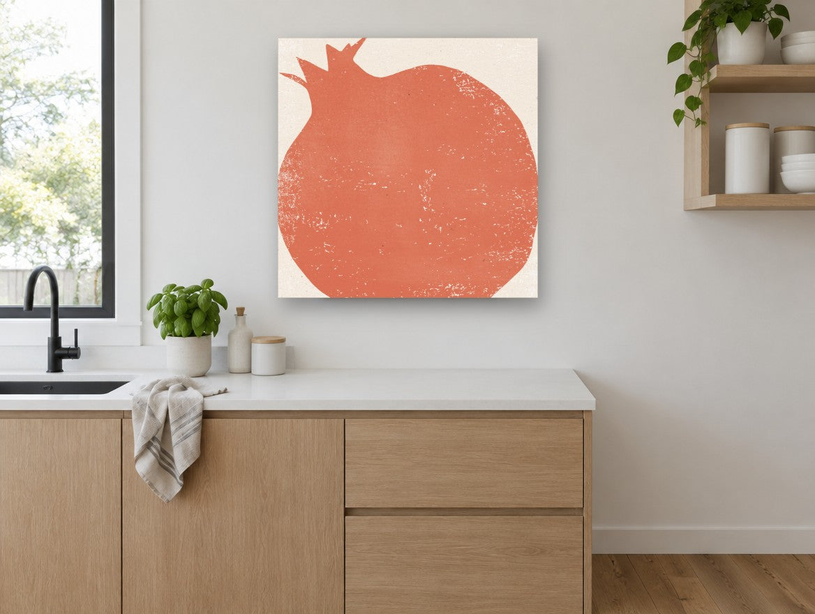 Terracotta Pomegranate Block kitchen canvas print on the wall of a kitchen