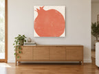 Terracotta Pomegranate Block kitchen canvas print on the wall of a living room above a sideboard