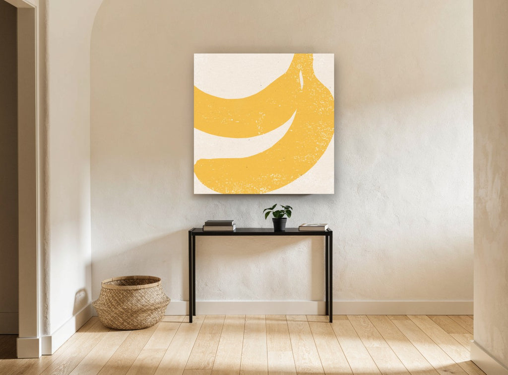 Yellow Banana Block kitchen canvas print on the wall of a hallway