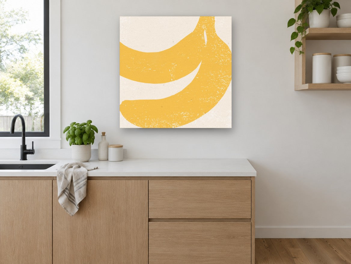 Yellow Banana Block kitchen canvas print on the wall of a kitchen