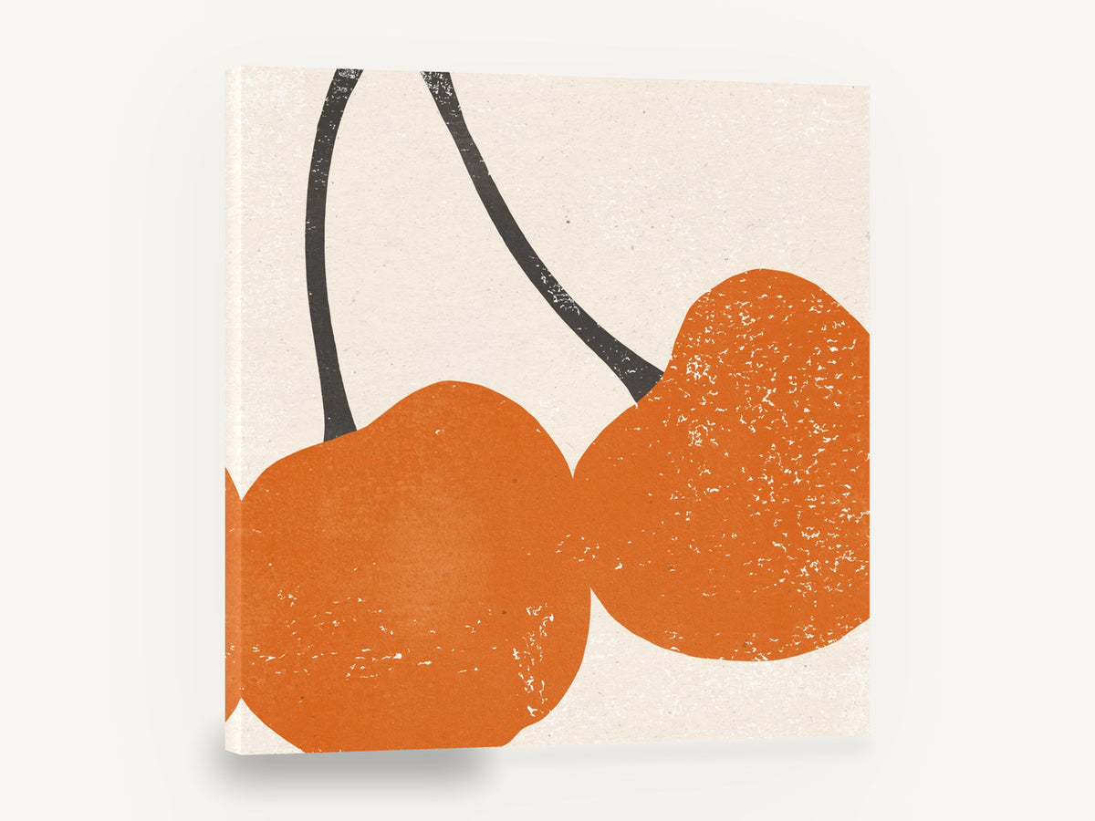 Burnt Orange Cherries, orange cherries block print kitchen, kitchen canvas wall art print ready to hang