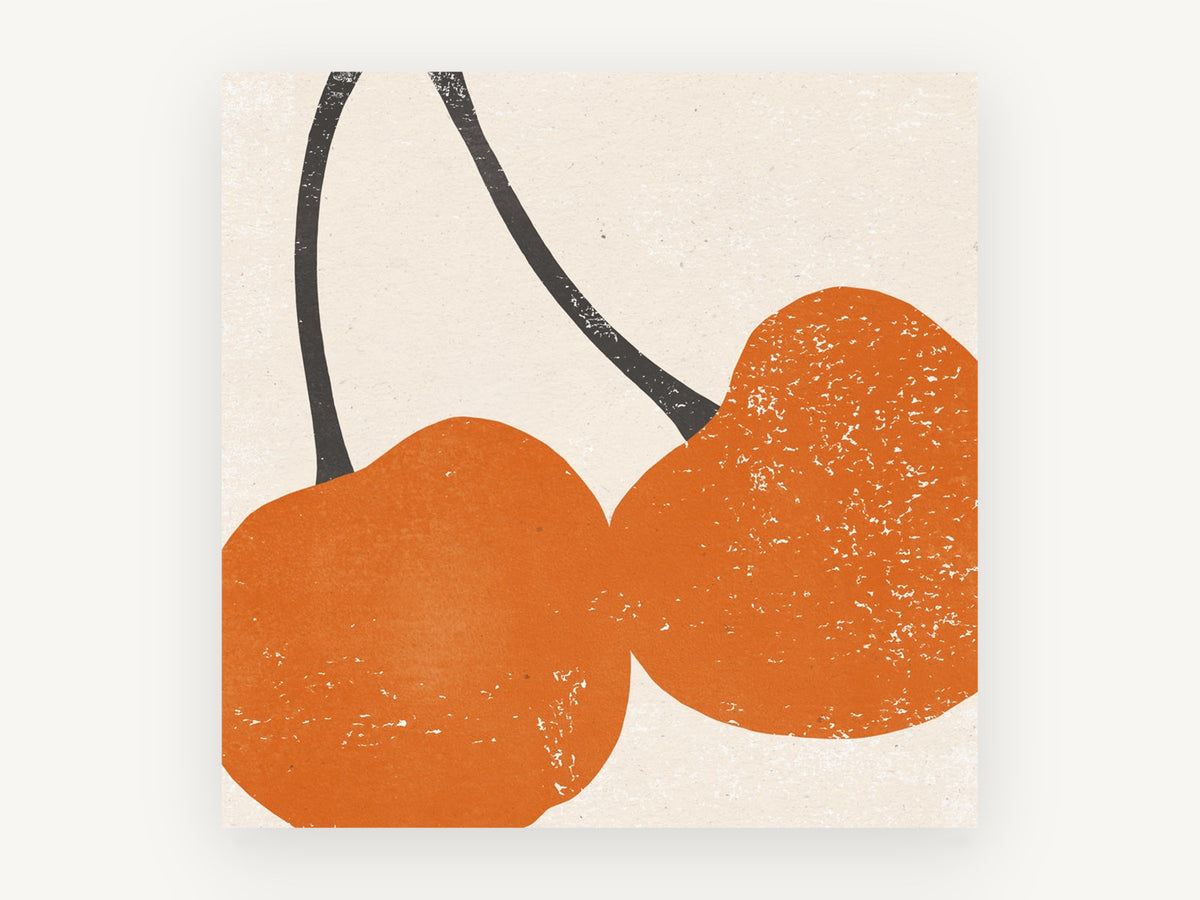 Burnt Orange Cherries, kitchen canvas wall art print, front view