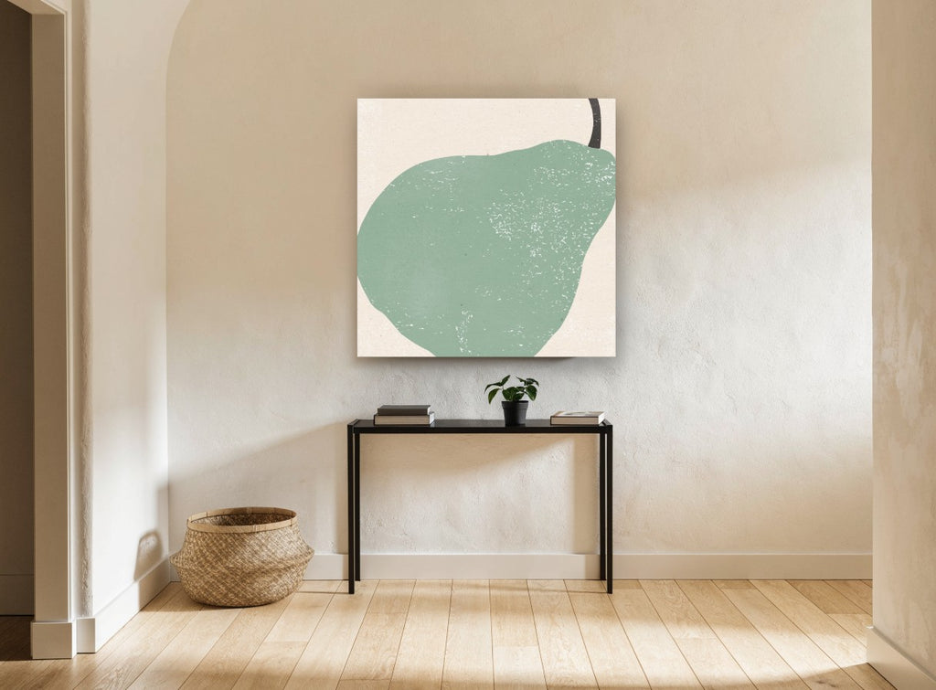 Sage Pear Block kitchen canvas print on the wall of a hallway