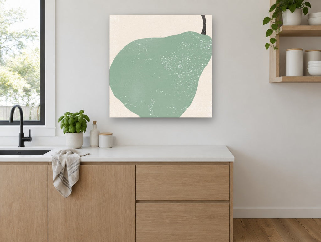Sage Pear Block kitchen canvas print on the wall of a kitchen