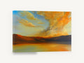 Amber Cloud Shoreline, orange sunset clouds over water painting, coastal canvas wall art print ready to hang