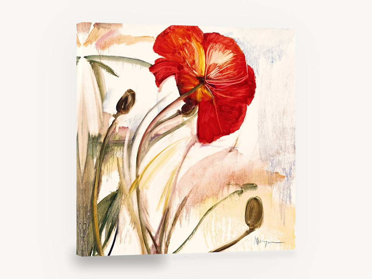 Crimson Poppy Bloom, red poppy expressive floral painting, floral canvas wall art print ready to hang