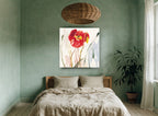 Scarlet Poppy Drift floral canvas print on the wall of a bedroom