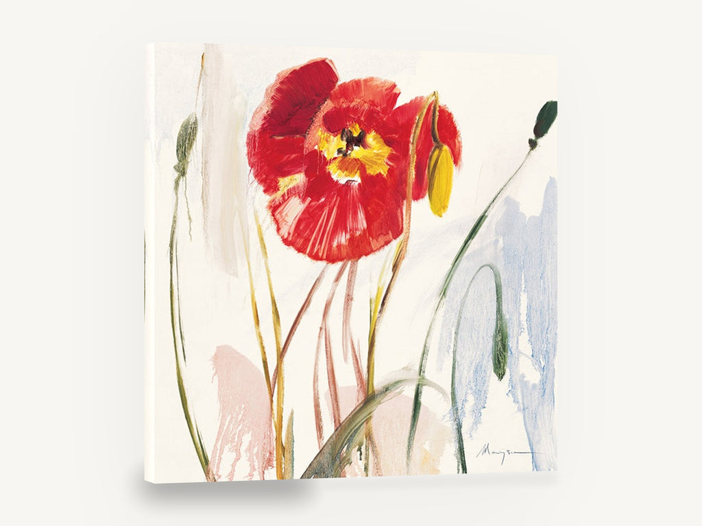 Scarlet Poppy Drift, red poppy expressive floral painting, floral canvas wall art print ready to hang