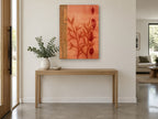 Rust Leaf Newsprint floral canvas print on the wall of a entry hall