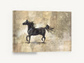 Dark Horse in Motion, black horse mixed media illustration, animal canvas wall art print ready to hang