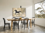 Dark Horse in Motion animal canvas print on the wall of a dining room