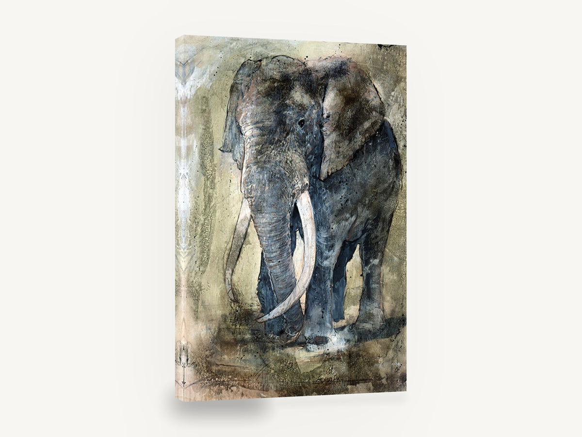 Weathered Bull Elephant, elephant mixed media portrait, animal canvas wall art print ready to hang