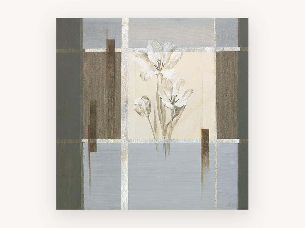 Tulips in Grey Panels, floral canvas wall art print, front view