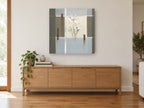 Tulips in Grey Panels floral canvas print on the wall of a living room above a sideboard