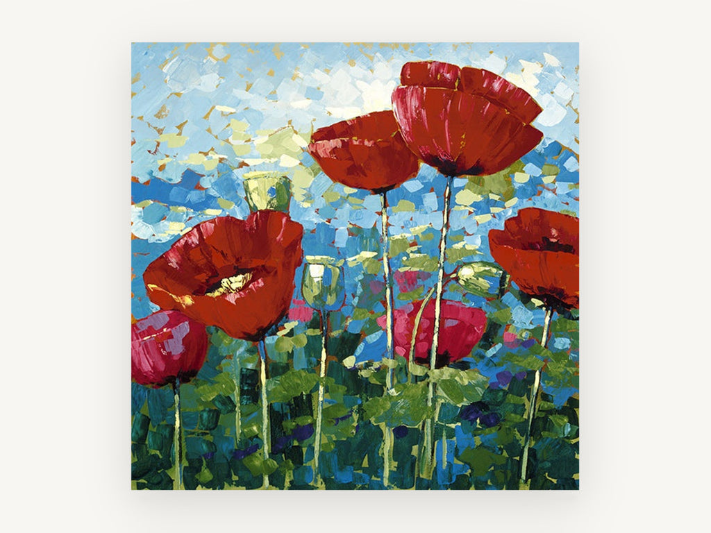 Poppies Against Blue Sky, floral canvas wall art print, front view