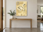 Swan Study Sketch vintage canvas print on the wall of a entry hall