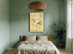 Parchment Swan Glide vintage canvas print on the wall of a bedroom