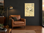 Parchment Swan Glide vintage canvas print on the wall of a charcoal living room