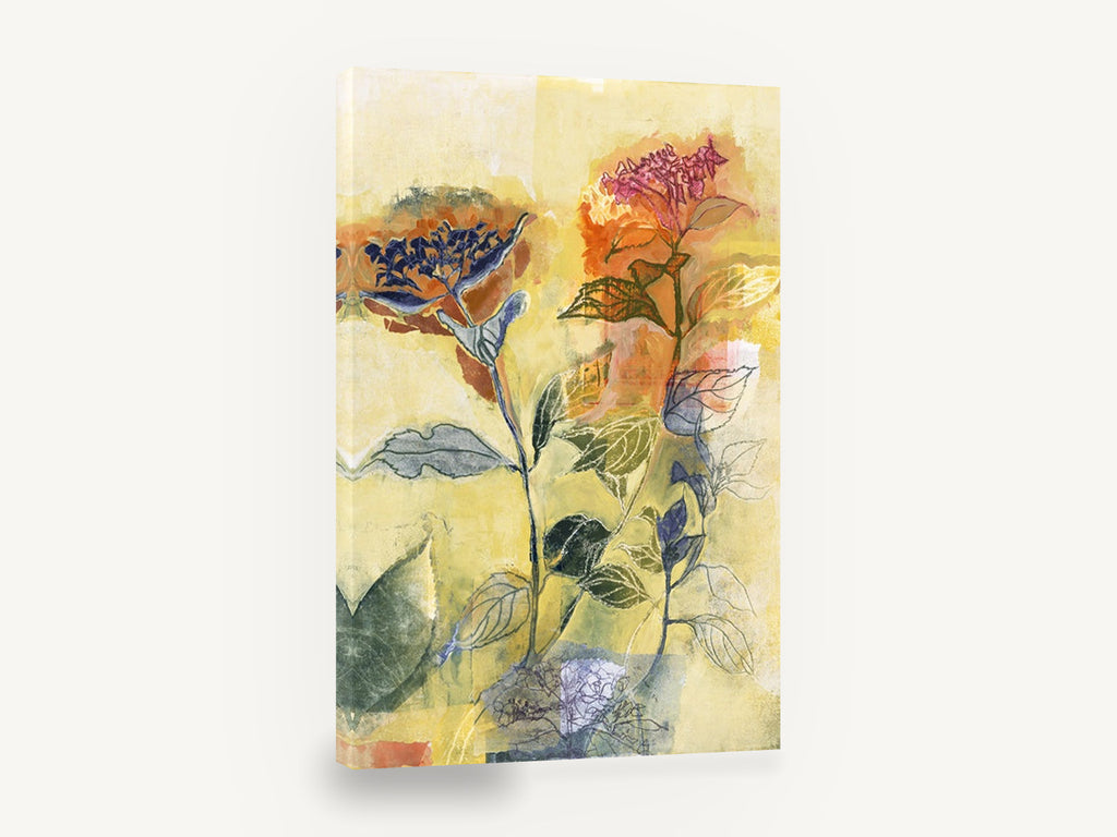 Layered Hydrangea Monoprint, hydrangea monoprint floral botanical collage, floral canvas wall art print ready to hang