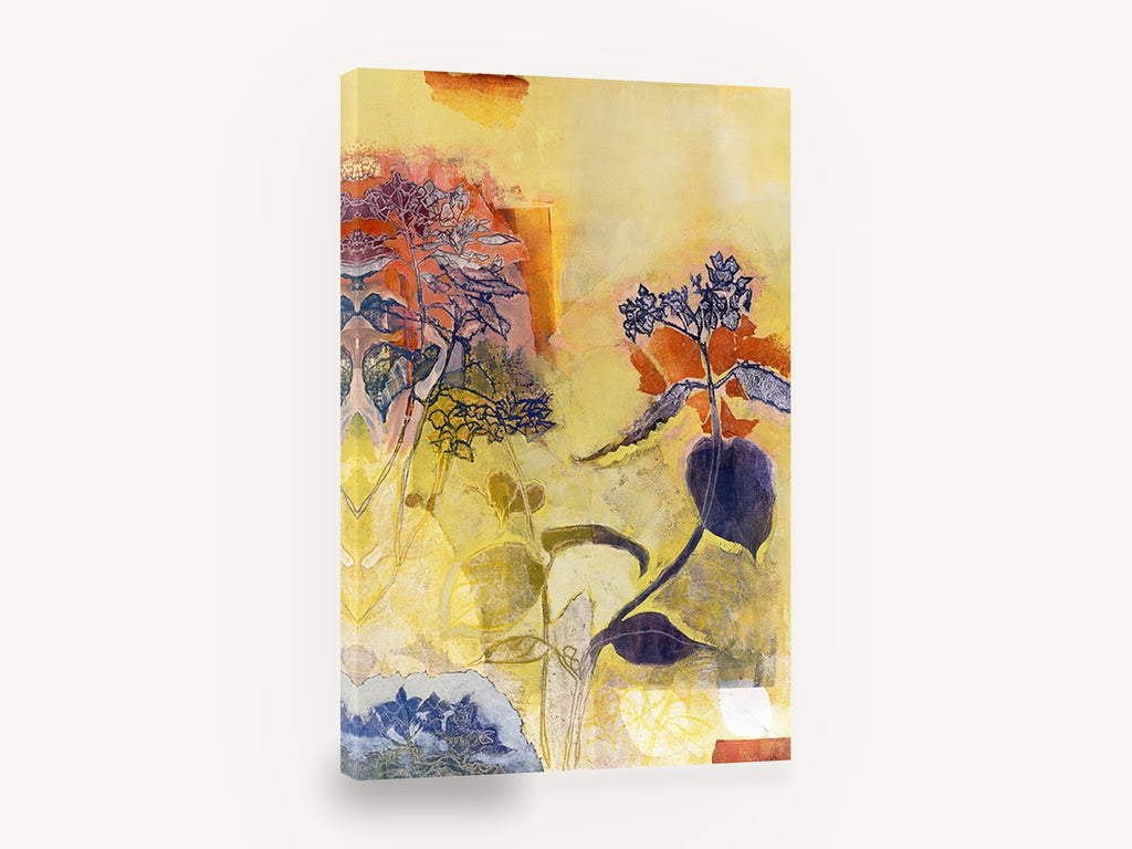 Hydrangea Collage in Yellow, hydrangea botanical collage yellow orange, floral canvas wall art print ready to hang
