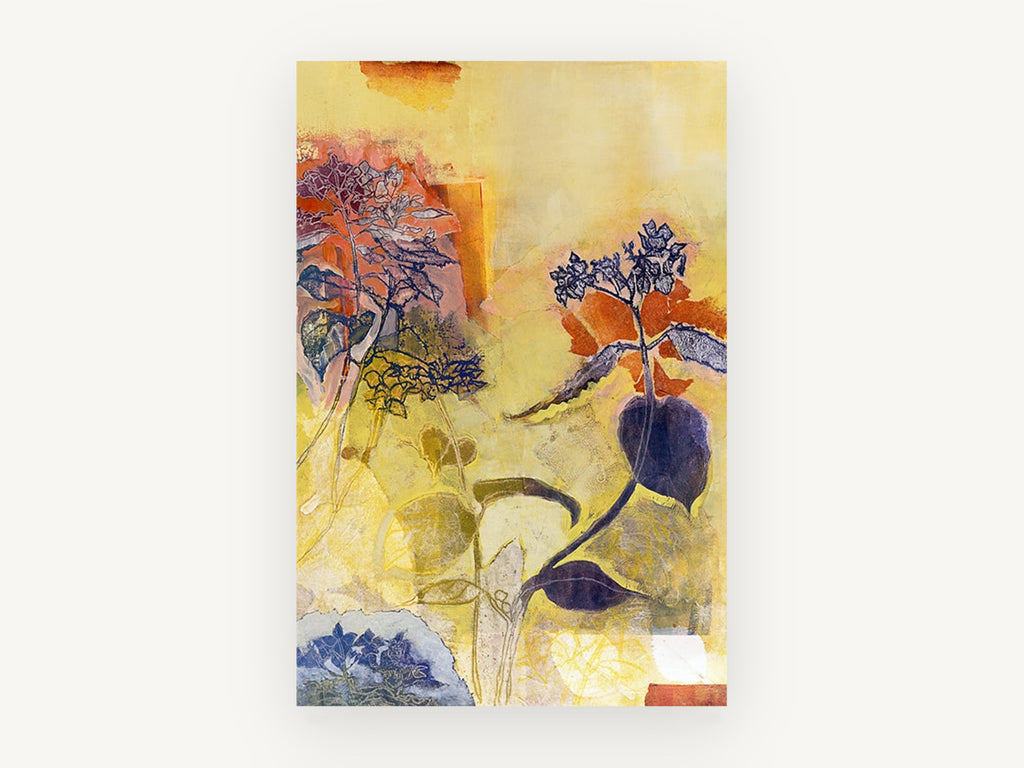 Hydrangea Collage in Yellow, floral canvas wall art print, front view