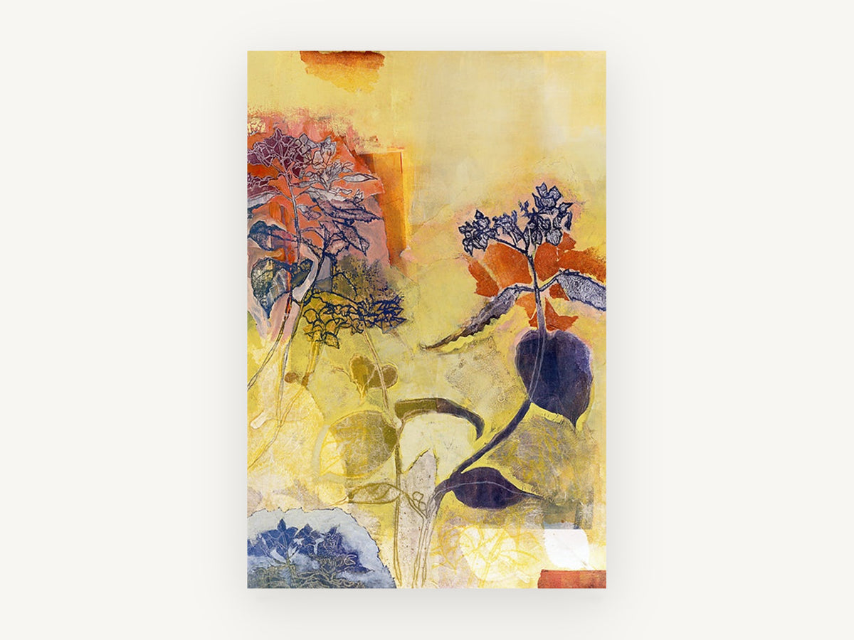 Hydrangea Collage in Yellow, floral canvas wall art print, front view