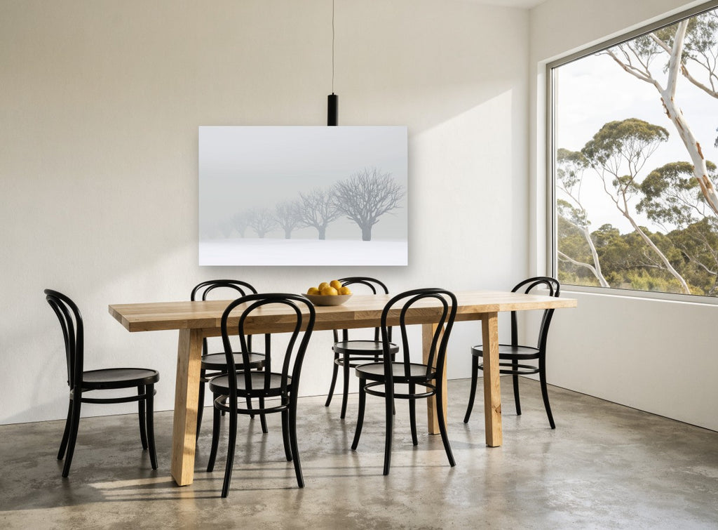 Fading Winter Orchard landscape canvas print on the wall of a dining room
