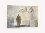Grey Vase Blossom Sprig, vase with white blossom sprig neutral, floral canvas wall art print ready to hang