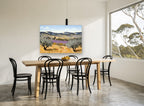 Lavender Rows Olive Grove landscape canvas print on the wall of a dining room