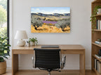 Lavender Rows Olive Grove landscape canvas print on the wall of a study