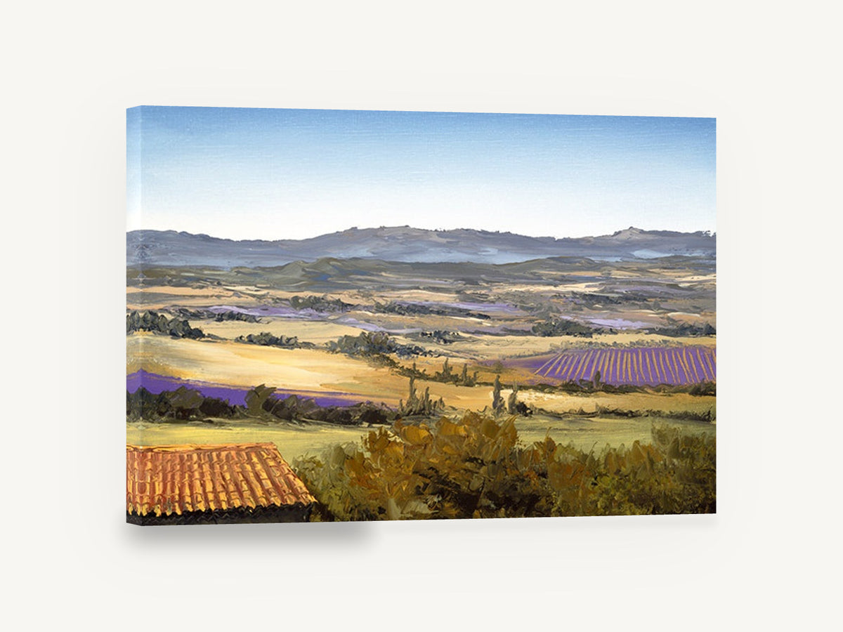 Lavender Valley Rooftop, lavender fields valley landscape painting, landscape canvas wall art print ready to hang
