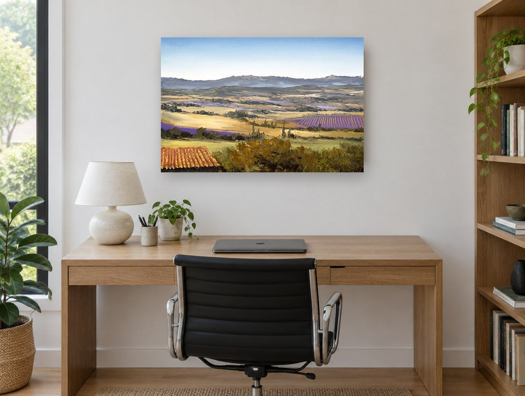 Lavender Valley Rooftop landscape canvas print on the wall of a study