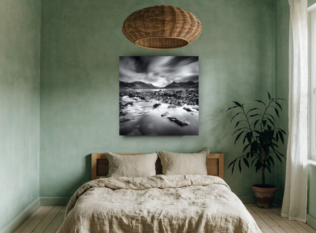 Stormlight Over Stones landscape canvas print on the wall of a bedroom