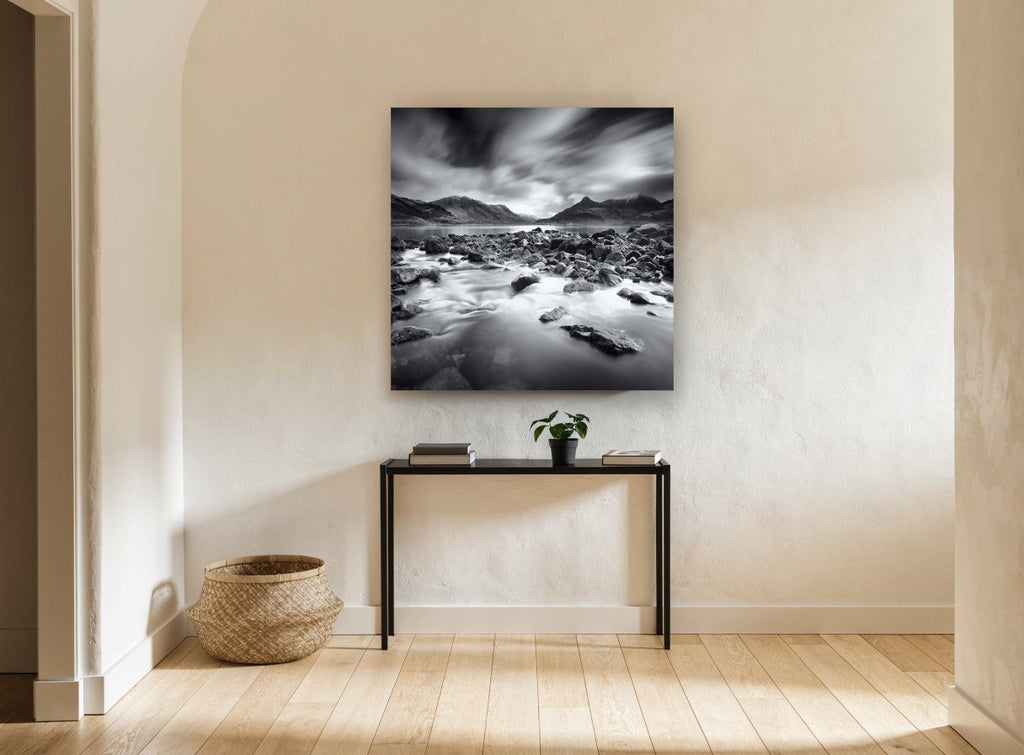 Stormlight Over Stones landscape canvas print on the wall of a hallway