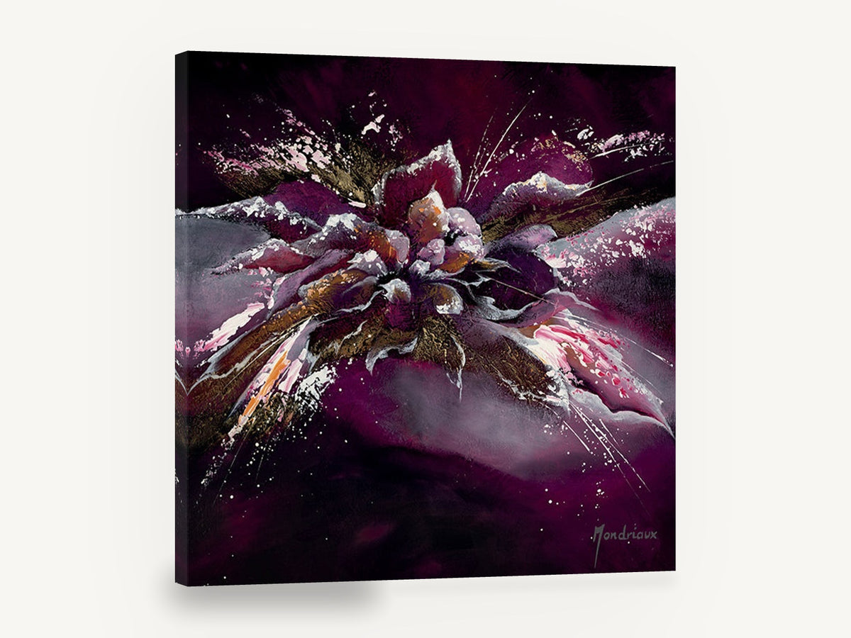 Plum Bloom Burst, abstract plum purple flower burst, floral canvas wall art print ready to hang