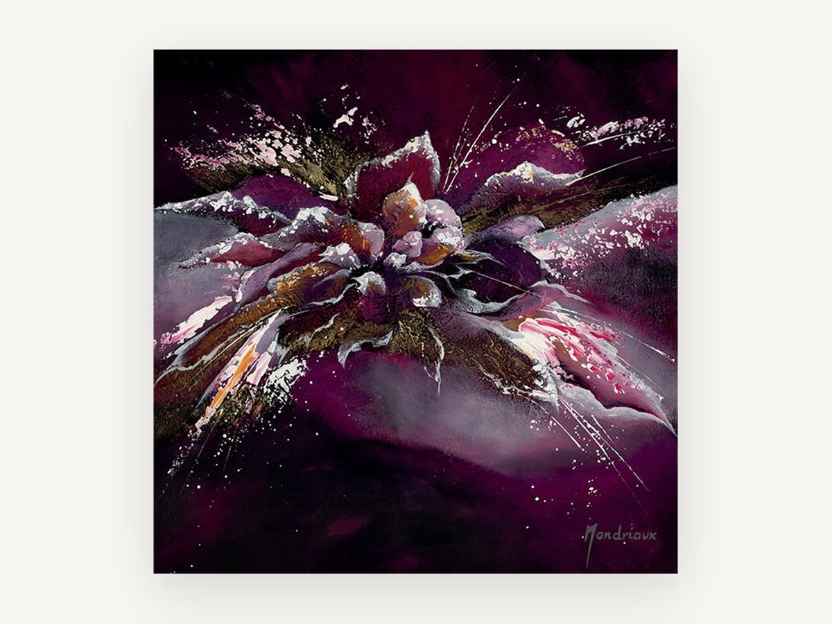 Plum Bloom Burst, floral canvas wall art print, front view