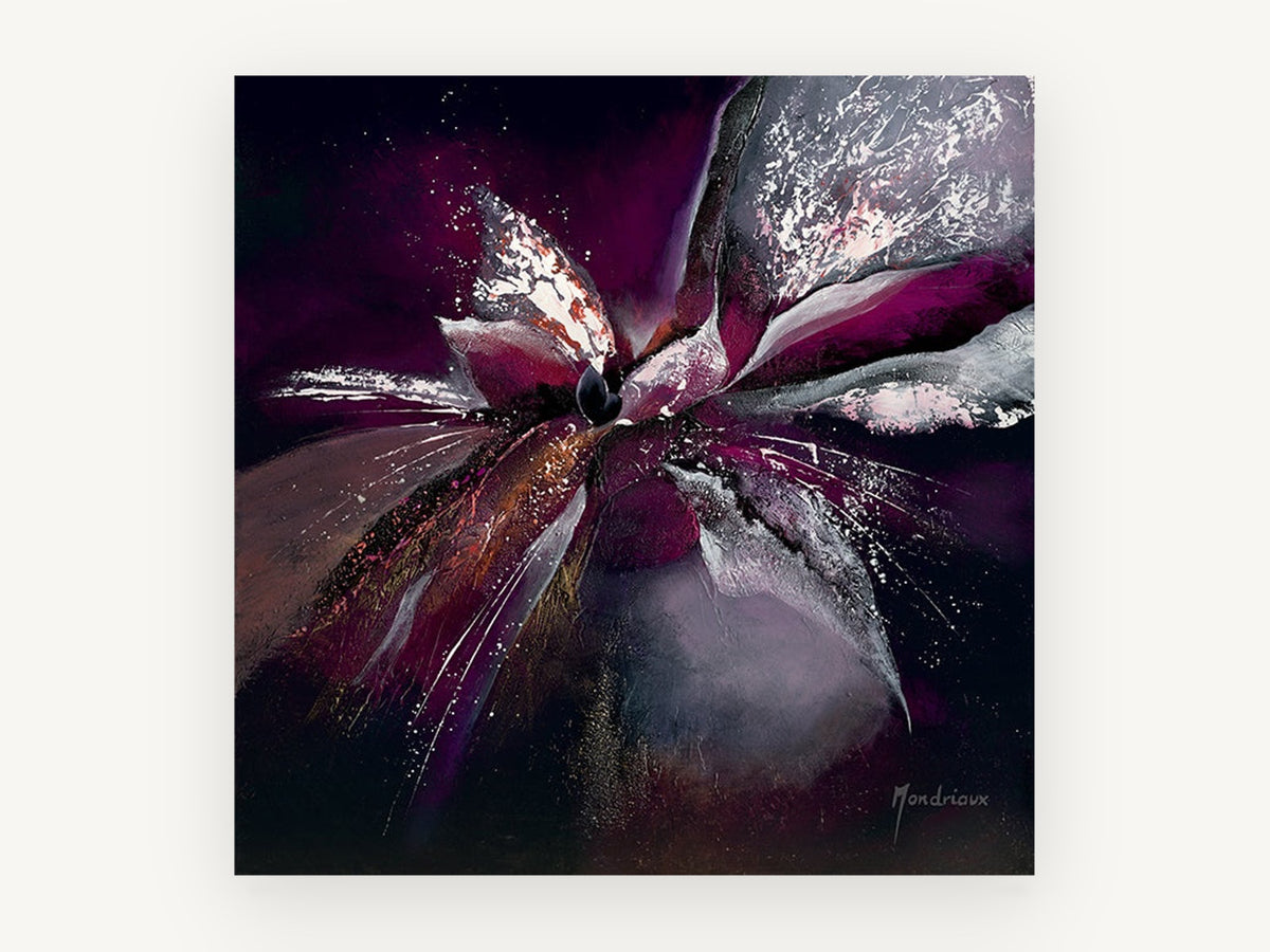 Midnight Orchid Burst, floral canvas wall art print, front view