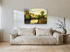 Willow Pond Farmhouses landscape canvas print on the wall of a living room