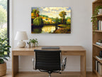 Willow Pond Farmhouses landscape canvas print on the wall of a study