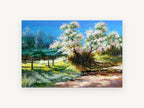 Blossom Lane in Spring, blossoming trees country lane painting, landscape canvas wall art print, front view