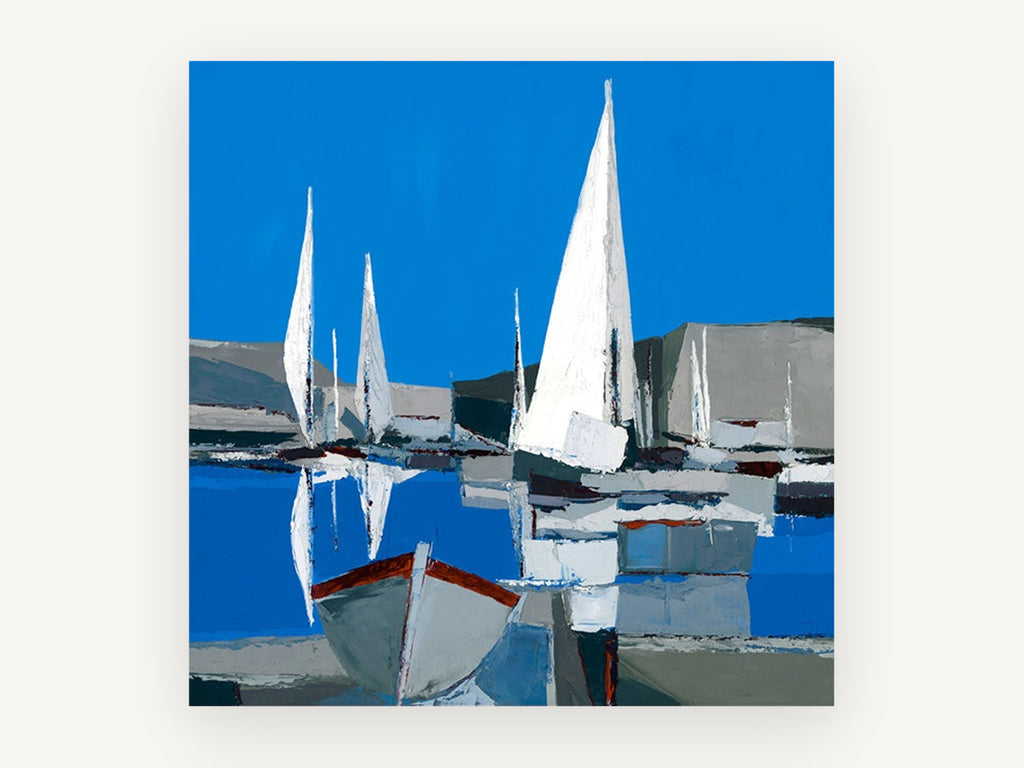 White Sails Harbour, coastal canvas wall art print, front view