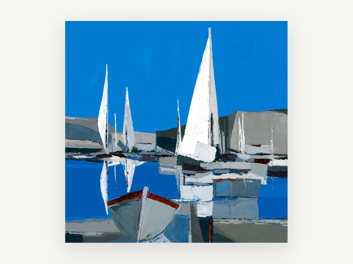 White Sails Harbour, coastal canvas wall art print, front view