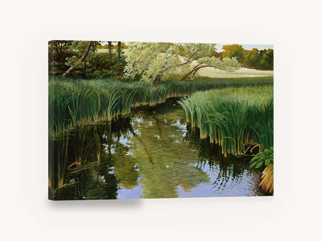 Still Creek Reeds, reedy creek reflection landscape artwork, landscape canvas wall art print ready to hang