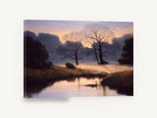 Dawn Mist Meadow, misty dawn trees river landscape, landscape canvas wall art print ready to hang