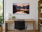 Dawn Mist Meadow landscape canvas print on the wall of a study