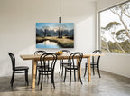 Frosted Dawn Meadow landscape canvas print on the wall of a dining room