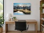 Frosted Dawn Meadow landscape canvas print on the wall of a study