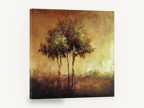 Amber Grove Reflection, trees at dusk landscape painting, floral canvas wall art print ready to hang
