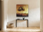 Amber Grove Reflection floral canvas print on the wall of a hallway